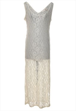 Vintage Off-White Lace Slit Detail Nightdress - S