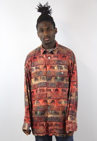 VINTAGE AMAZING ANIMAL PATTERNED FLANNEL SHIRT