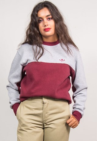 VINTAGE 90'S BURGUNDY ADIDAS TREFOIL SWEATSHIRT JUMPER