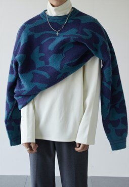 Women's Blue Leopard Sweater