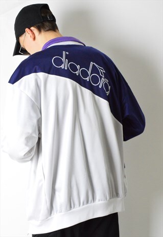 DIADORA VINTAGE 90S WHITE COLOUR BLOCK TRACK JACKET