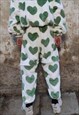 HEART FLEECE JOGGERS HANDMADE LOVE PRINT 2 IN 1 OVERALLS