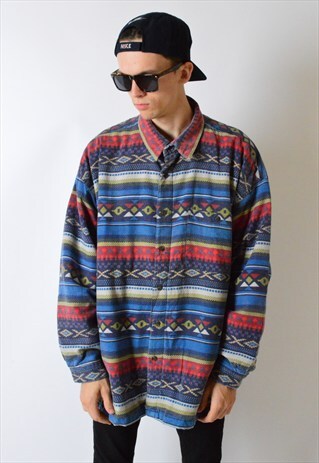 90S COLOURFUL AZTEC THICK WARM LONG SLEEVE SHIRT JACKET