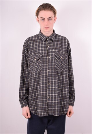 MENS VINTAGE FLANNEL SHIRT LARGE BLUE 90S