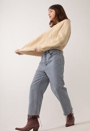 PRE-WASHED RIPPED DENIM TROUSERS