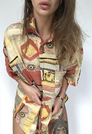 PATTERNED OVERSIZED RETRO VINTAGE UNISEX FESTIVAL SHIRT. ALL