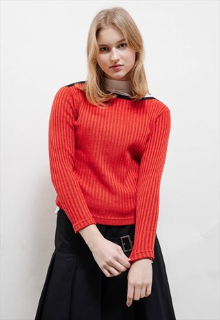 VINTAGE Y2K BOCYDON RED LONG SLEEVE BOATNECK KNIT JMPER XS