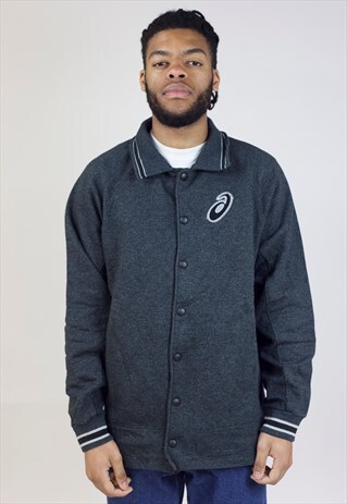 VINTAGE 90S ASICS GREY BUTTON-UP SWEATSHIRT