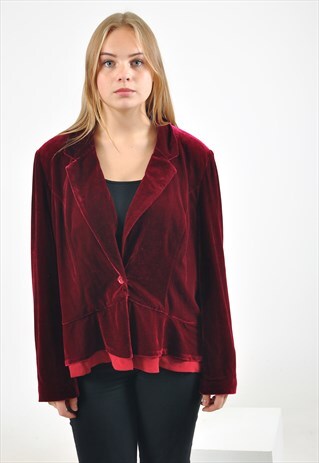 VINTAGE VELVET BLAZER JACKET IN MAROON