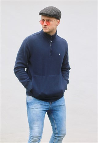 NAUTICA USA 1/4 ZIP NAVY BLUE VINTAGE SWEATSHIRT