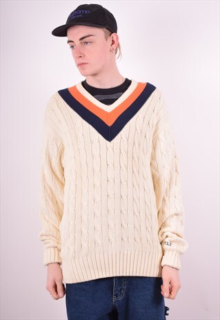 POLO RALPH LAUREN MENS VINTAGE JUMPER SWEATER XL BEIGE 90'S