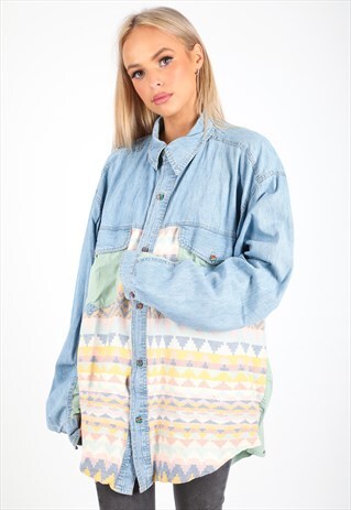 VINTAGE UNBRANDED PATTERN/DENIM SHIRT S325