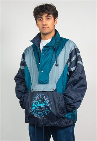 VINTAGE GREEN QUARTER ZIP CAGOULE JACKET