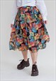 VINTAGE 80S GEOMETRIC FLORAL MULTICOLOR HIGH WAIST SKIRT L