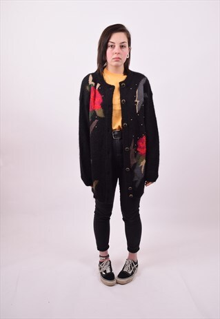 VINTAGE 80'S CRAZY PRINT OVERSIZED GRUNGE CARDIGAN MEDIUM