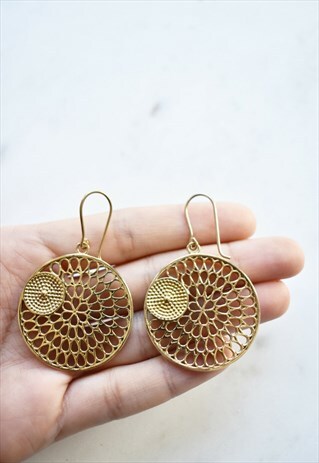 NICKLE FREE BRASS GOLD LOTUS LEAF INSPIRED MANDALA EARRINGS