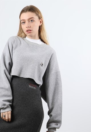 VINTAGE STARTER EMBROIDERED LOGO XL GREY CROPPED SWEATSHIRT