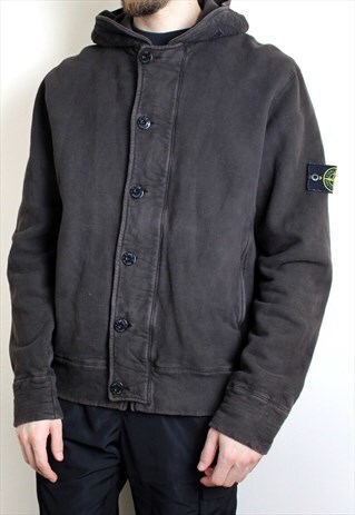 VINTAGE STONE ISLAND THICK HOODIE MENS XL BROWN BUTTON DOWN
