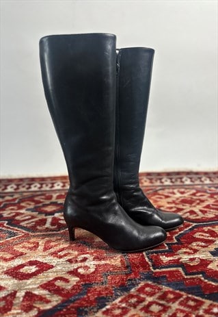 Vintage L K Bennett Black Leather Zip Heeled Boots 37