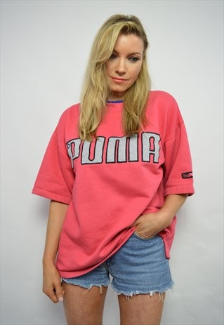 90S PUMA OVERSIZED PINK & GREY CREW NECK SHORT SLEEVE TOP