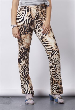 VINTAGE Y2K ROCCOBAROCCO TIGER PRINT STRAIGHT LEG JEANS