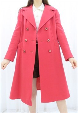 80s Vintage Pink Wool Trench Coat Jacket (Size M)