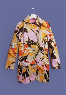 90's DAMO Orange Label Trench Coat 60's Print Floral