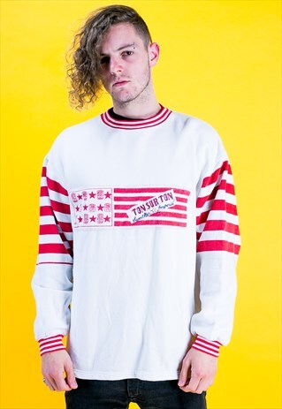 VINTAGE 80'S TON SUR TON RED AND WHITE SWEATSHIRT