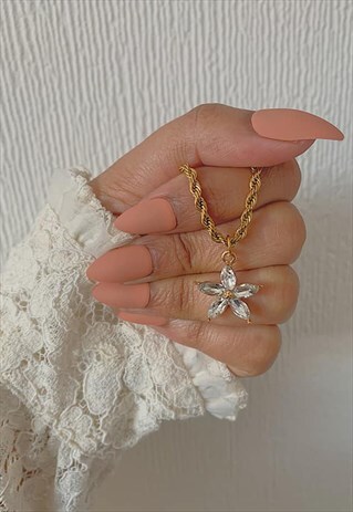 FLORA. GOLD DAINTY ROPE CHAIN FLOWER FLORAL PENDANT NECKLACE