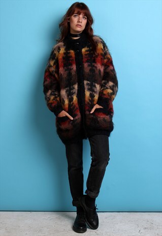80S ORANGE AND BLACK MOHAIR CARDIGAN