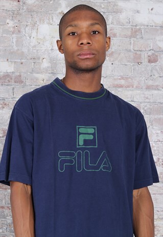 VINTAGE FILA LOGO T-SHIRT BLUE GREEN