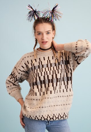 90'S RETRO NORDIC ICELANDIC WOOL KNIT CHRISTMAS JUMPER