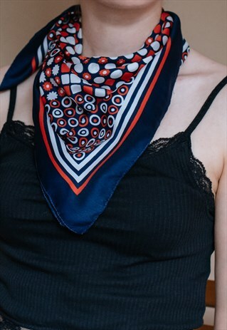 VINTAGE 70S RED BLUE PATTERNED SCARF
