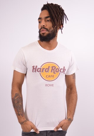 HARD ROCK CAFE MENS VINTAGE ROME T-SHIRT TOP SMALL WHITE 90S
