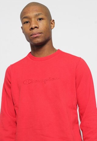 VINTAGE CHAMPION RED SPELLOUT LOGO SWEATSHIRT
