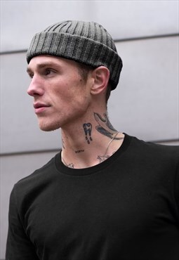 54 Floral Ribbed Chunky Trawler Beanie Hat - Dark Grey