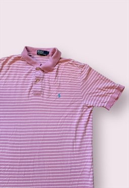Pink striped classic chest logo polo shirt