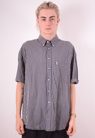 FILA MENS VINTAGE SHIRT XXL BLUE CHECK 90S