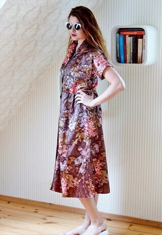 BROWN FLORAL LONG DRESS