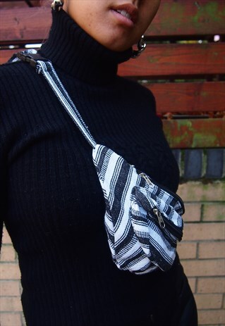 BLACK AND WHITE WOVEN MULTI BUM BAG