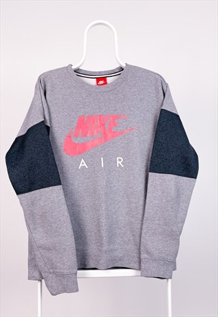 VINTAGE NIKE SWEATSHIRT SPELL OUT SWOOSH GREY MEDIUM