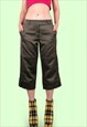 Y2K 2000s Low-rise Satin Capri Cargo Pants Olive Green