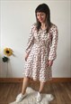 VINTAGE CREAM WITH NAVY & PINK DOTS MIDI DRESS