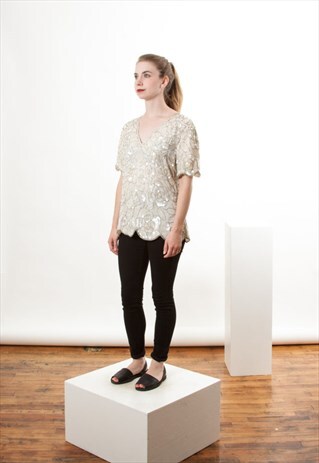 SEQUINS PARTY TOP / DELICATE BEADED BLOUSE