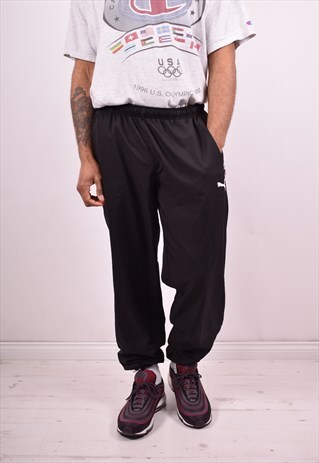 PUMA MENS VINTAGE TRACKSUIT TROUSERS W34 L32 BLACK 90S