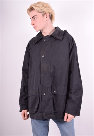 MENS VINTAGE WAXED COTTON JACKET XL BLACK 90'S
