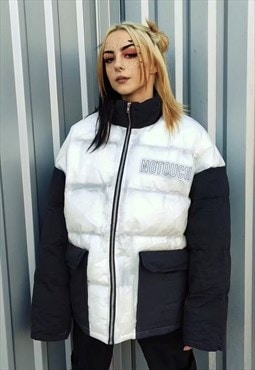 Transparent bomber see-through quilted puffer jacket black