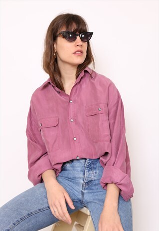 VINTAGE 90S PURPLE SILK OVERSIZED BLOUSE SHIRT