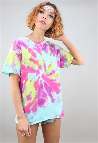 VINTAGE OVERSIZED TIE DYE COLOURFUL FESTIVAL T-SHIRT