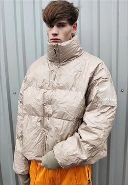 Plastic crop bomber quilted shiny puffer jacket pastel cream